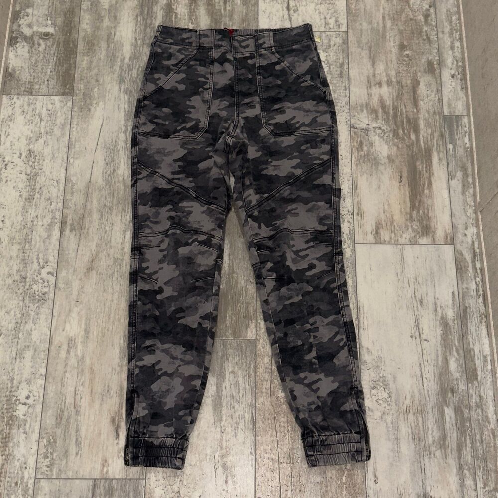 Spanx Joggers Pants Women Medium Gray Black Camouflage Stretch Taper Leg Travel